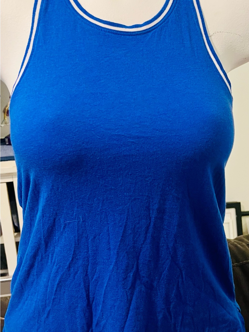 Old Navy Blue Scoop Neck Tank with White Trim- Size Medium